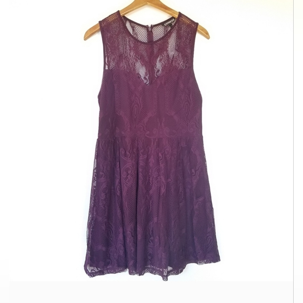 EXPRESS | Plum Lace sleeveless Skater dress size Large
